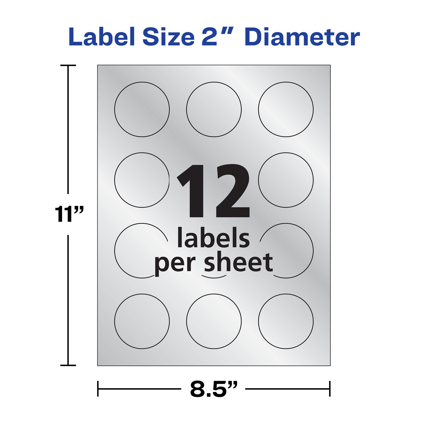 Avery Printable Embossed Foil Round Labels, 2&#x22; Diameter, Silver, 96 Customizable Labels (22824)