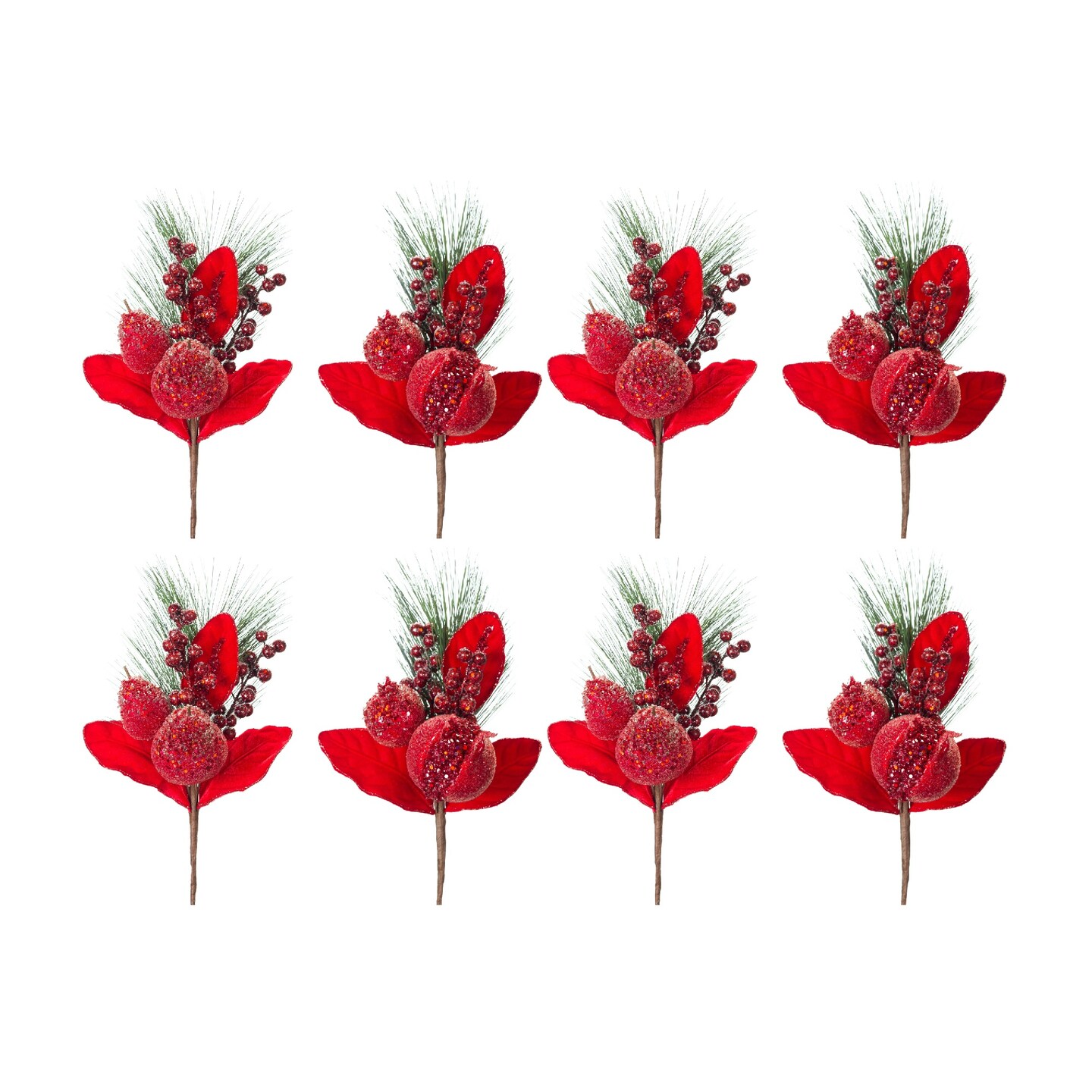 Melrose Set of 8 Assorted Pomegranate and Pear Christmas Picks 16&#x22;