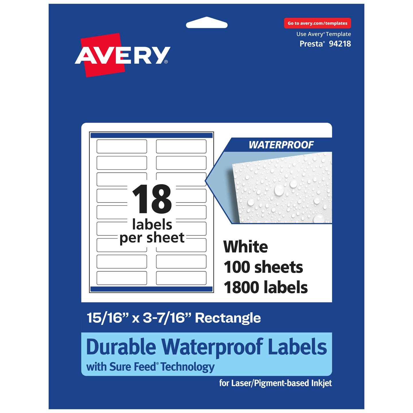 Avery Durable Waterproof Rectangle Labels with Sure Feed, 15/16&#x22; x 3-7/16&#x22;