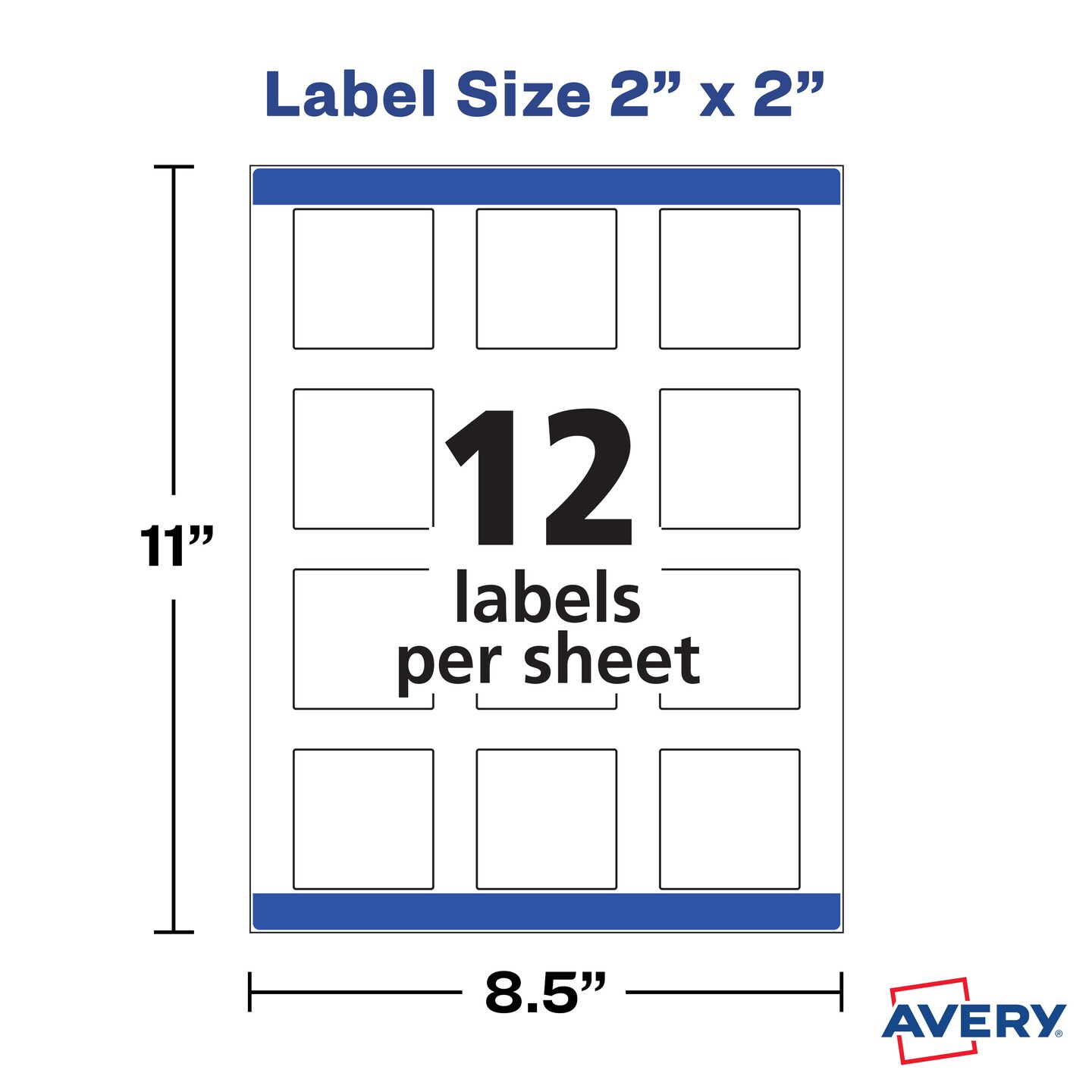 Avery Printable Blank Square Labels, 2&#x22; x 2&#x22;, Matte White, 300 Customizable Labels (22806) - 5 Pack