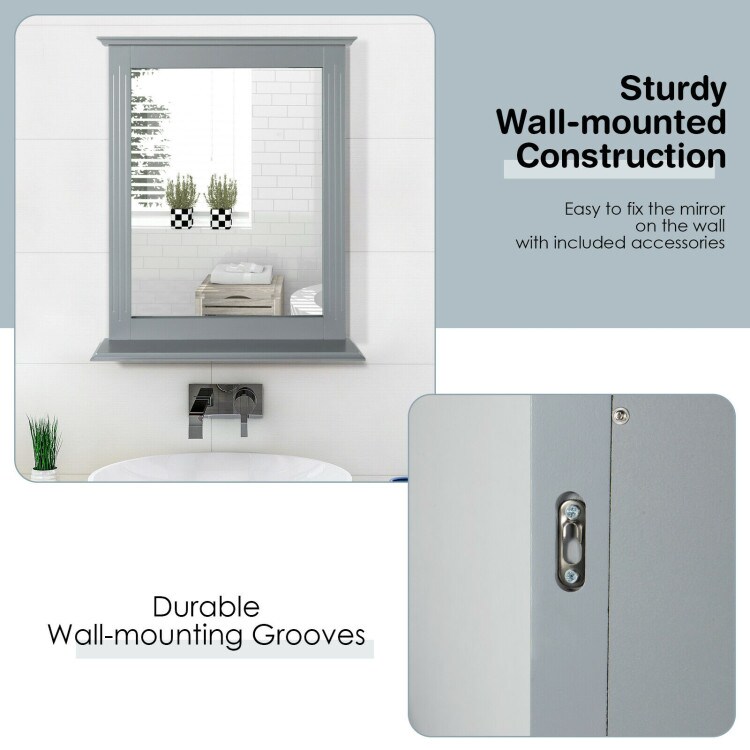 Space Saving Wall-Mounted Bathroom Vanity Mirror with Bottom Shelf Suitable for Any Room