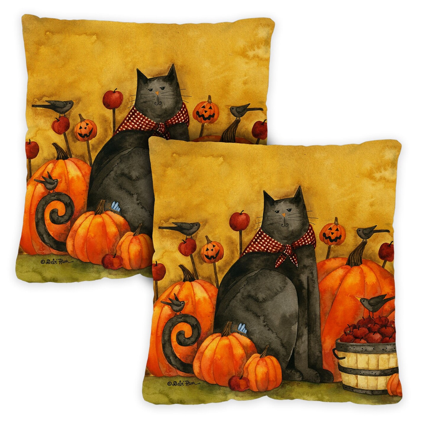 Folk Cat Decorative Halloween Indoor/Outdoor Pillow Cover (set of 2)