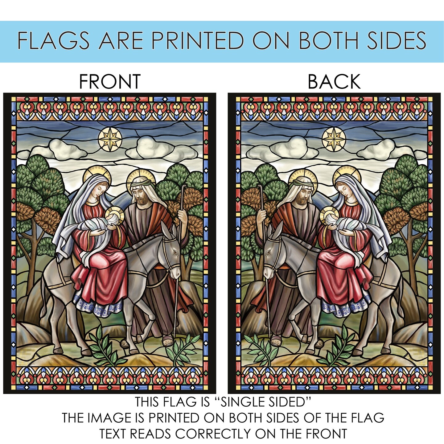 Stained Glass Nativity Decorative Christmas Flag