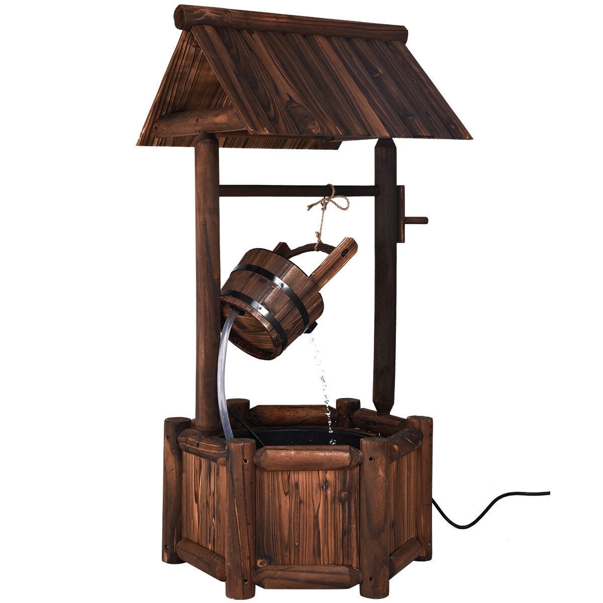 Fir Wood Wishing Well Fountain with UL Electric Pump and Adjustable Flow for Garden