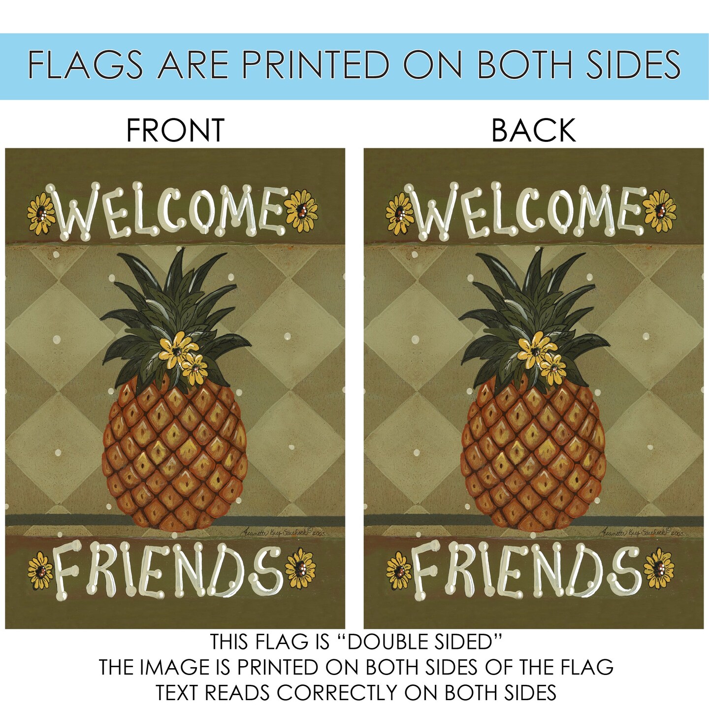 Welcome Friends Decorative Pineapple Double Sided Flag