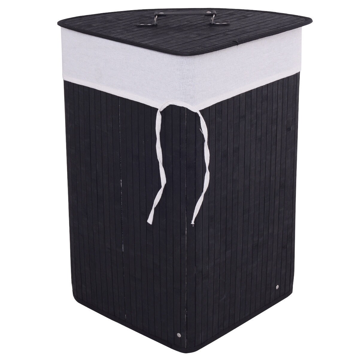 Corner Laundry Hamper Basket with Lid Removable Liner Wicker Black