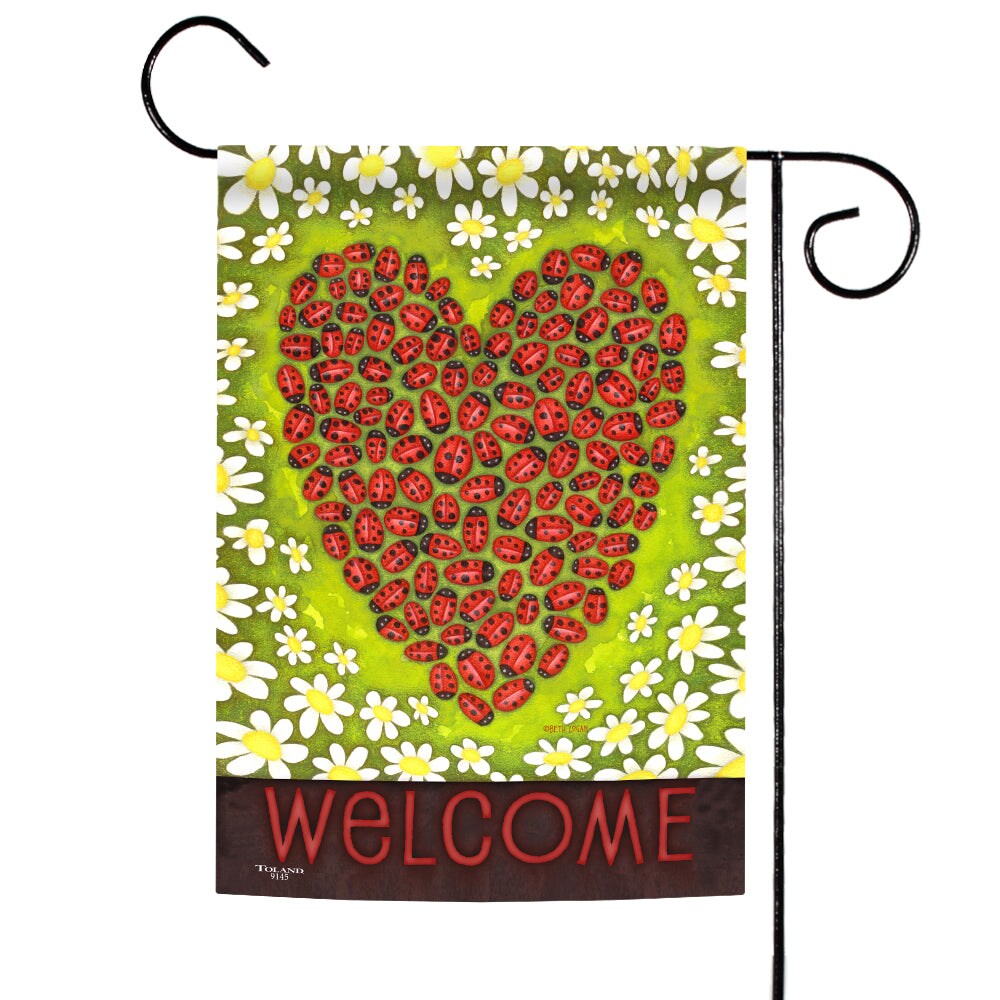 Ladybug Heart Decorative Valentine Double Sided Flag