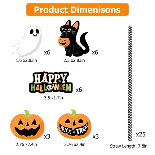 25 Pcs Halloween Party Striped Disposable Paper Decorative Straws | Halloween Party Supplies