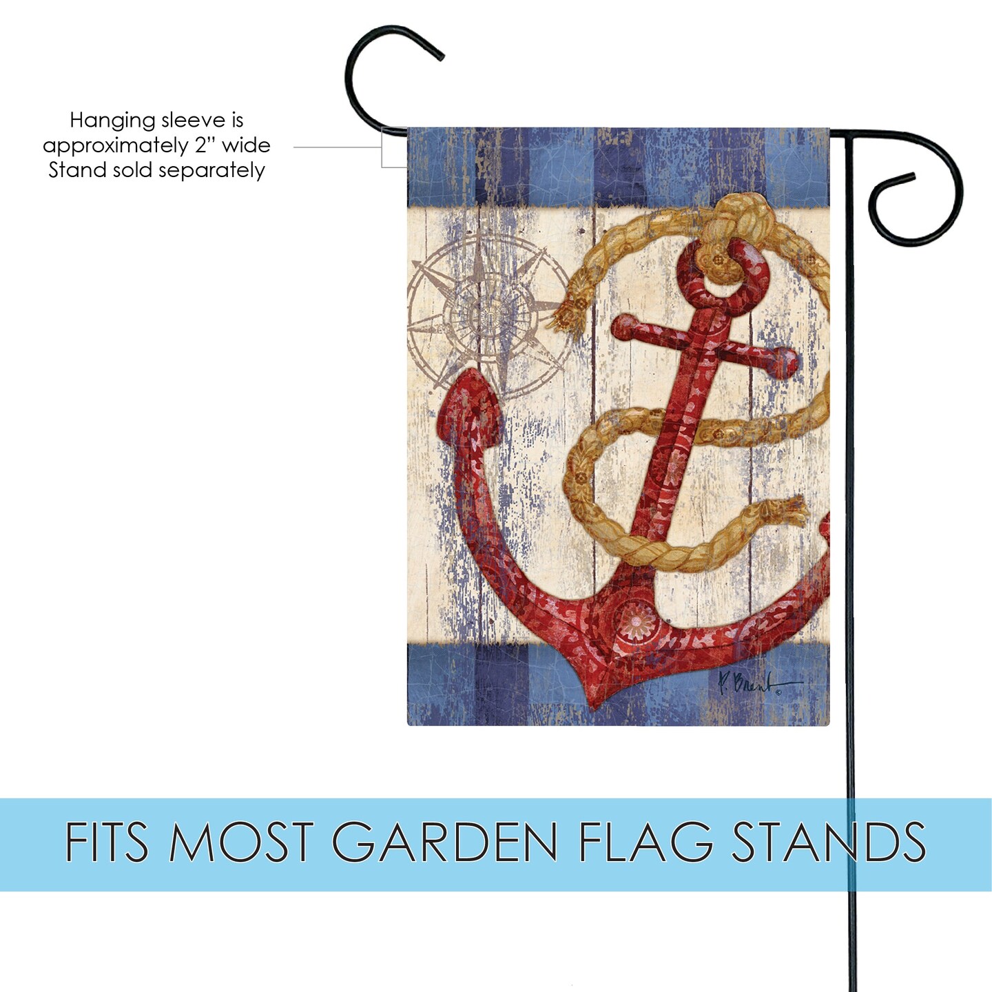 Rustic Anchor And Compass Decorative Boat Flag