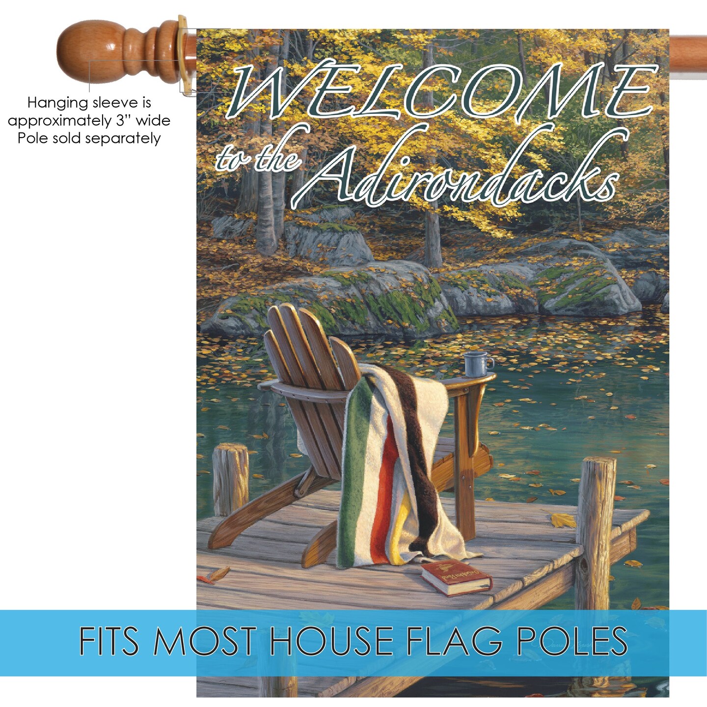 Adirondack at the Pond-Welcome to the Adirondacks Decorative Adirondack Flag