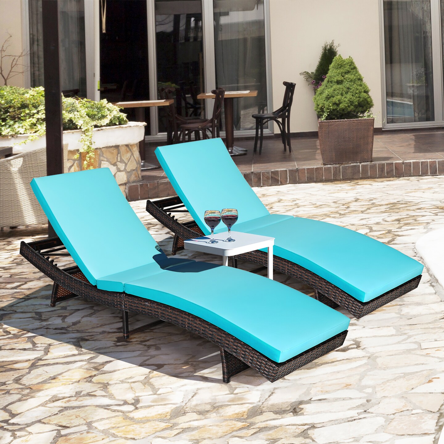 costway outdoor patio lounge chair chaise fabric adjustable reclining