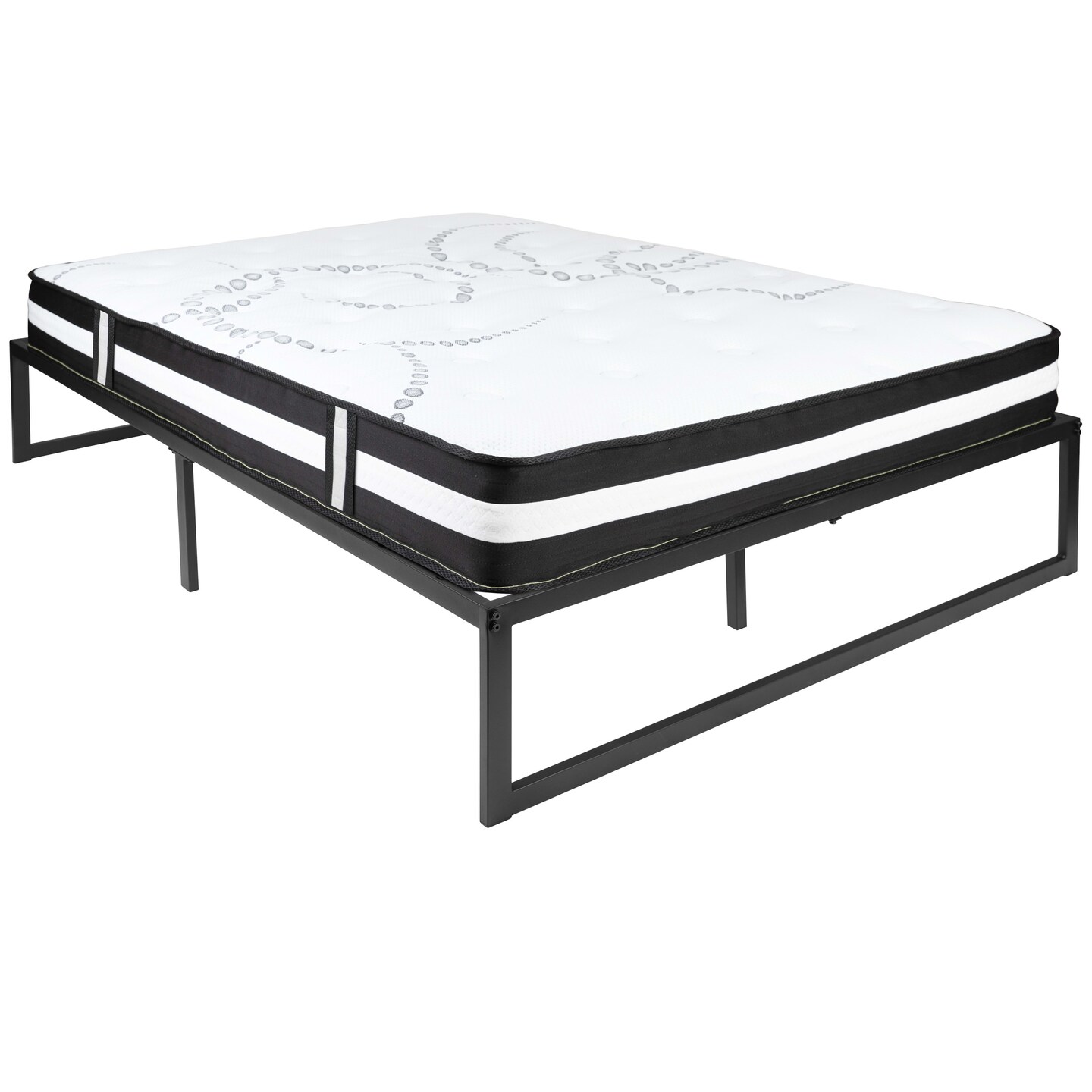 Emma and Oliver 14" Platform Bed Frame & 12" Mattress in a Box - No Box Spring Required