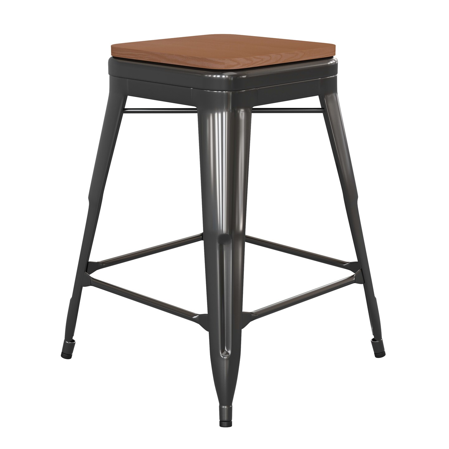 Emma and Oliver Kam Backless Metal Indoor-Outdoor Stool with All-Weather Polystyrene Seat