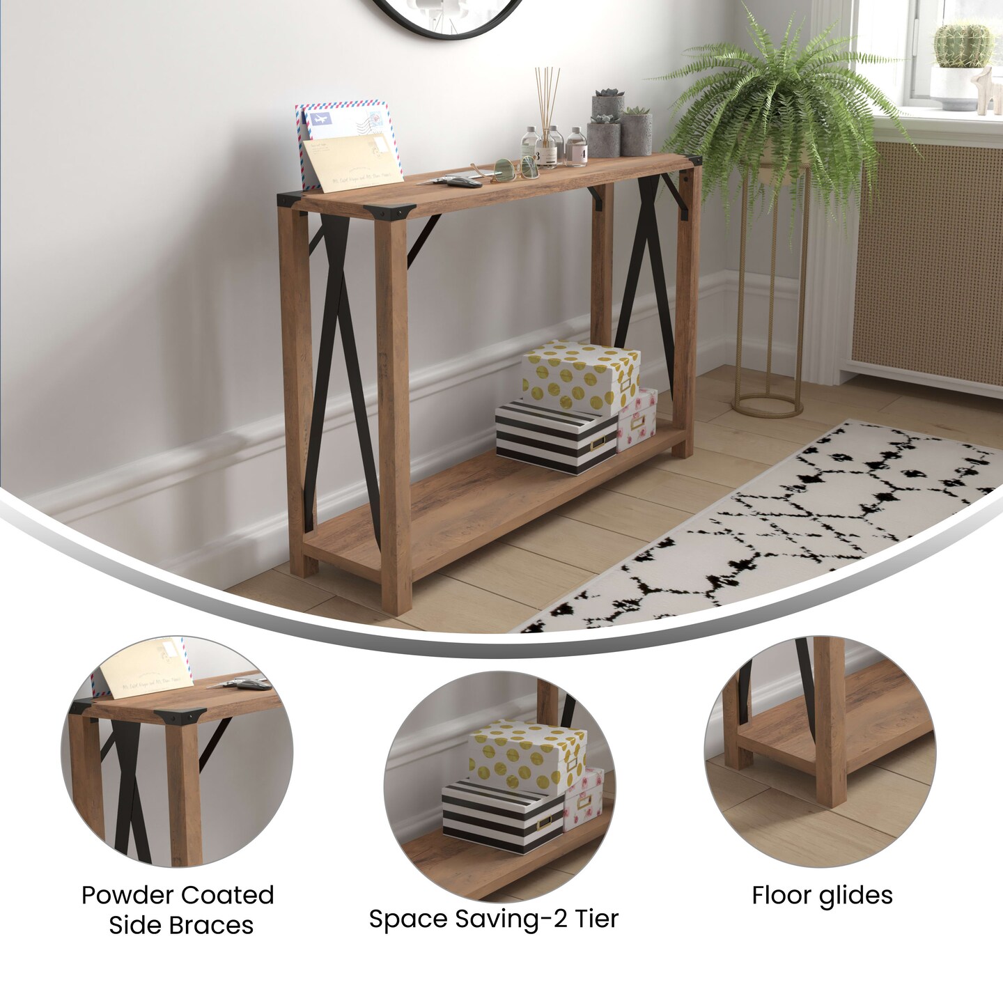 Merrick Lane Green River Modern Farmhouse Engineered Wood Sofa Table and Powder Coated Steel Accents