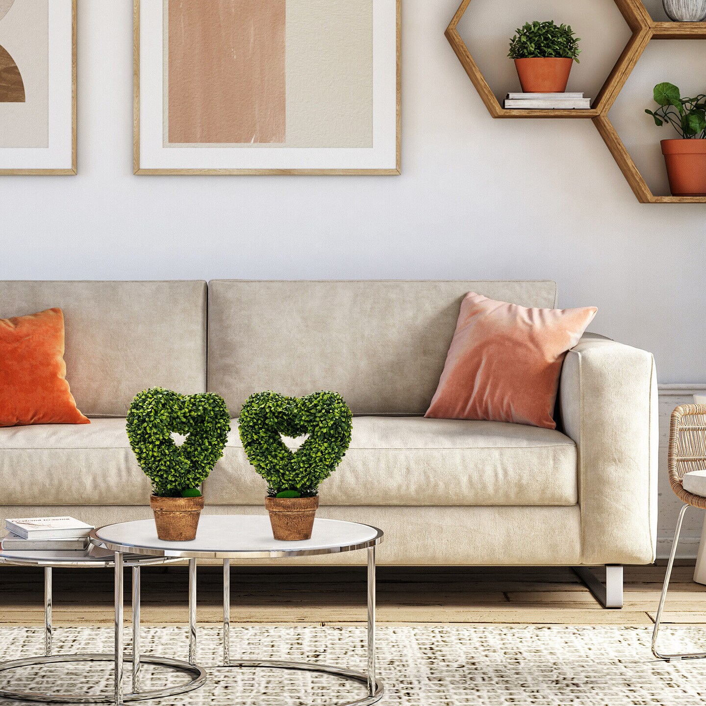 4 Packs 14.5 Inch Mini Artificial Boxwood Topiary Trees with Heart Shape-Green