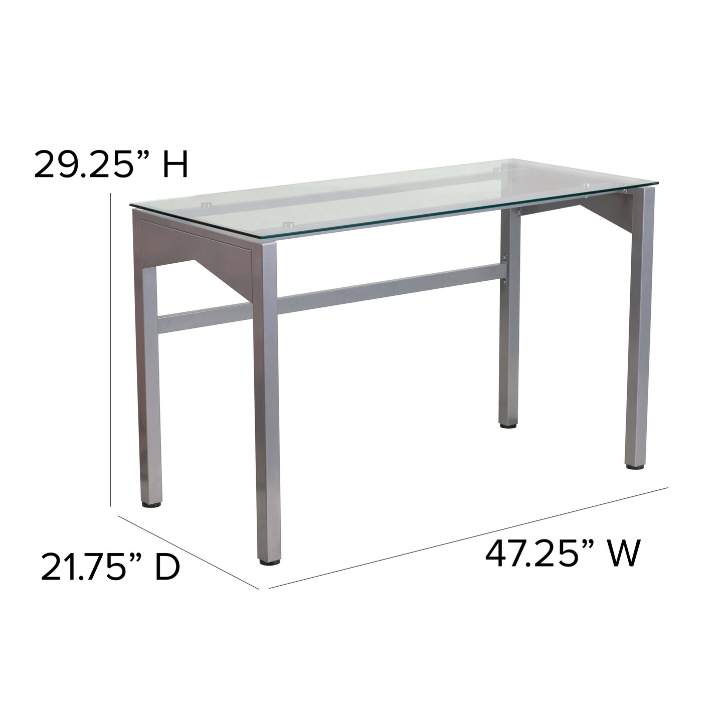 Emma and Oliver Contemporary Clear Tempered Glass Desk with Geometric Sides and Silver Frame