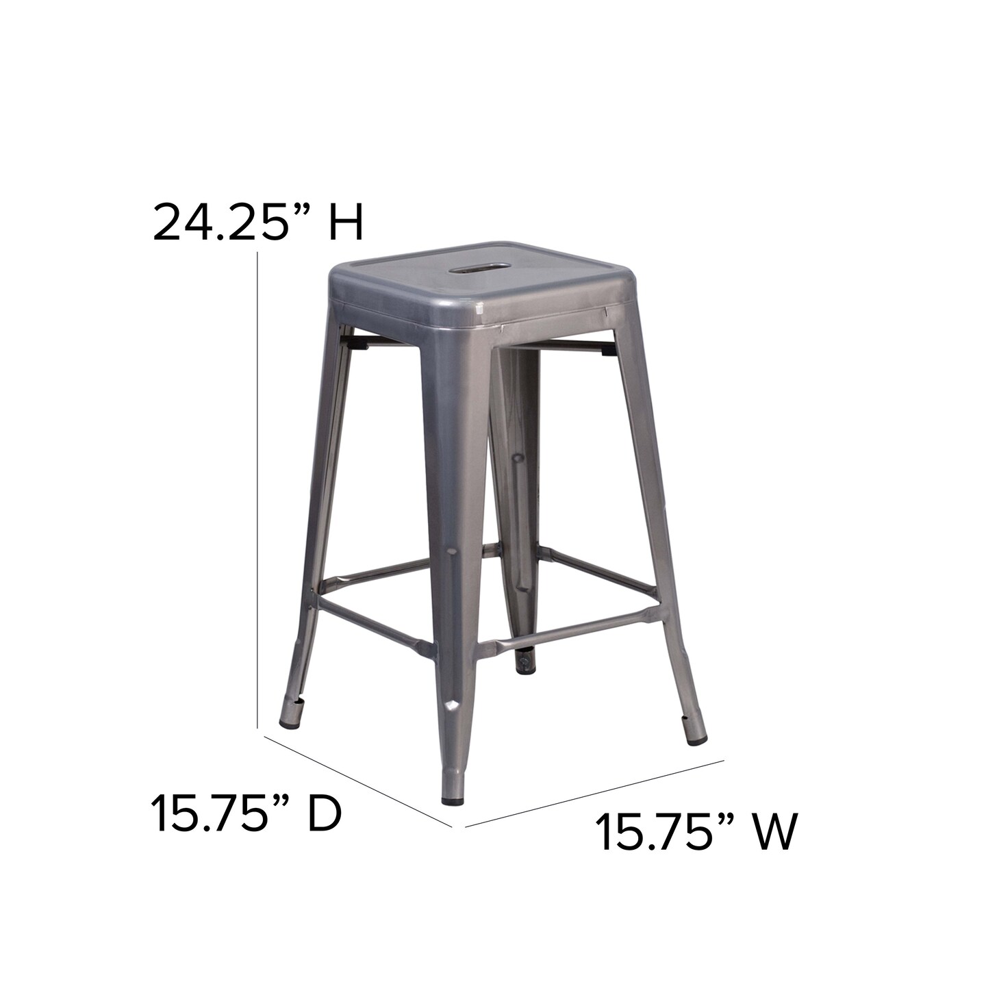 Merrick Lane 24" High Powder Coated Backless Metal Counter Stool with Clear Coat Finish and Plastic Floor Glides for Indoor Use