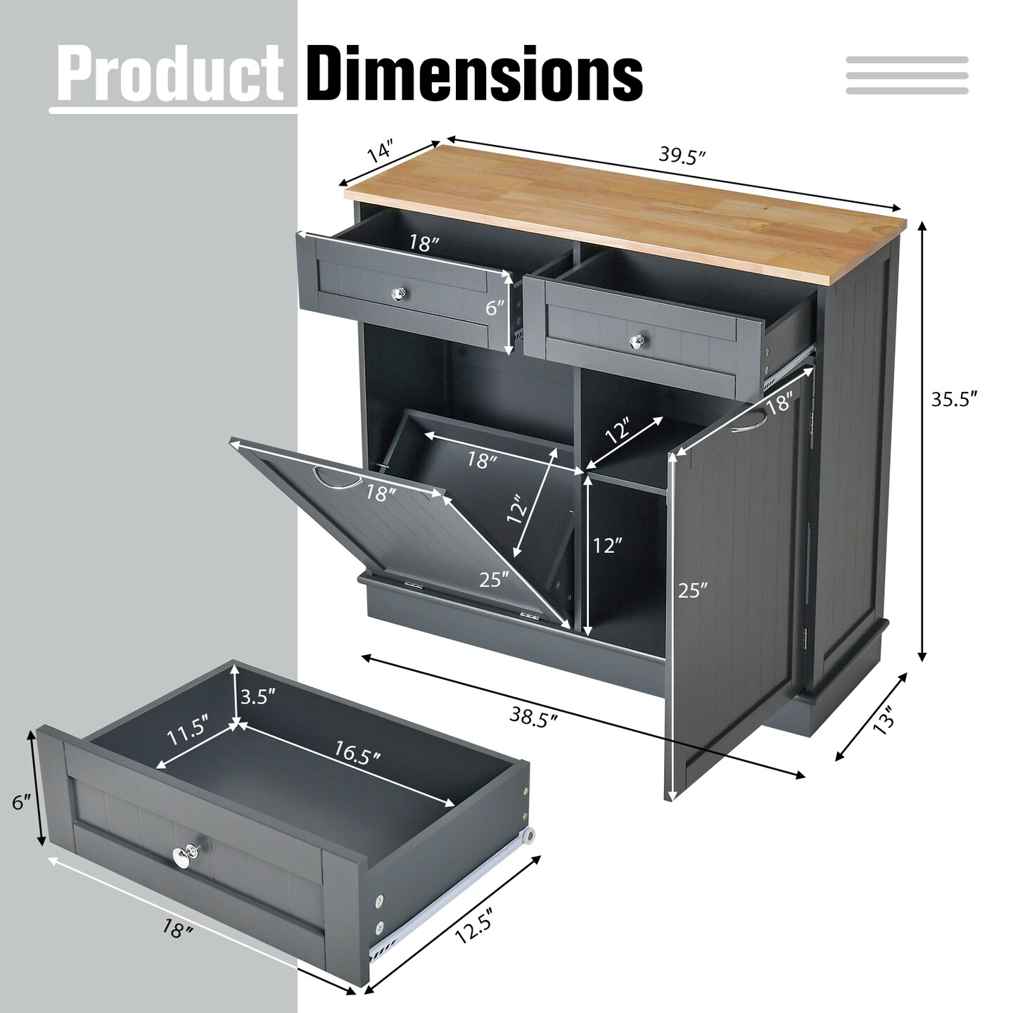 Rubber Wood Kitchen Trash Cabinet with Single Trash Can Holder and  Adjustable Shelf - Costway