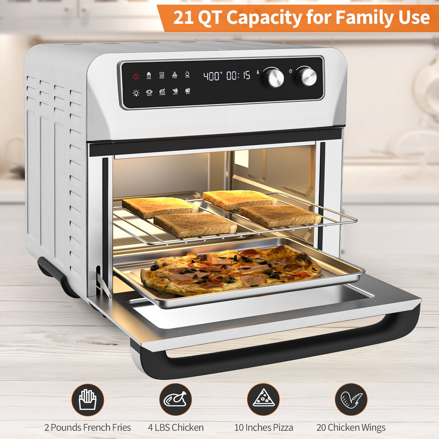 Costway 21QT Convection Air Fryer Toaster Oven 8-in-1 w/ 5 Accessories & Recipe