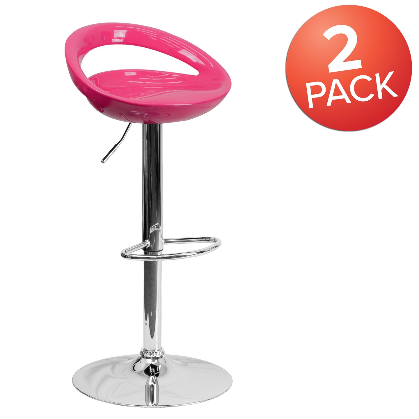 Emma and Oliver 2 Pack Contemporary Plastic Adjustable Height Barstool with Rounded Cutout Back and Chrome Base