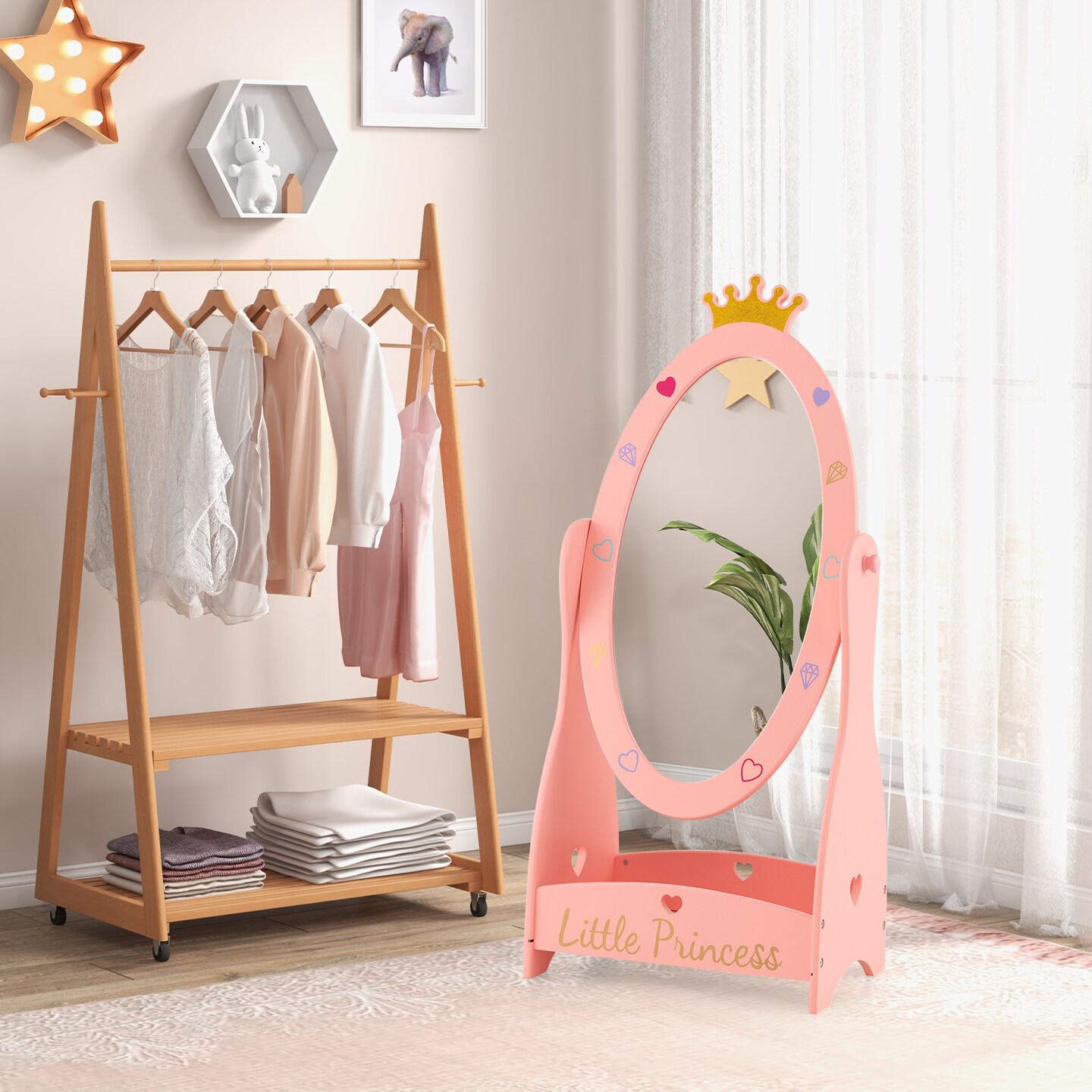 Freestanding Kids Full Length Mirror with 360 Degree Rotatable Design and Shelf