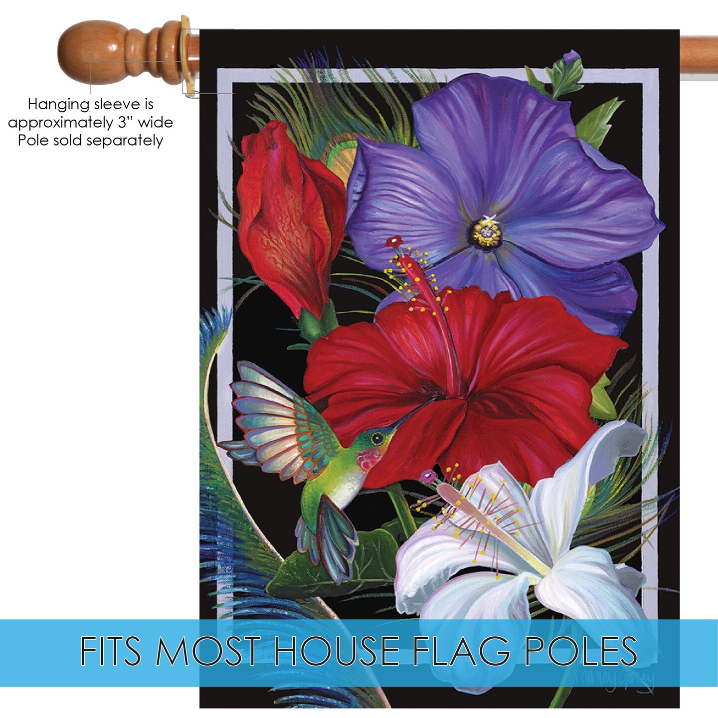 Hummingbird Hibiscus Decorative Flower Flag