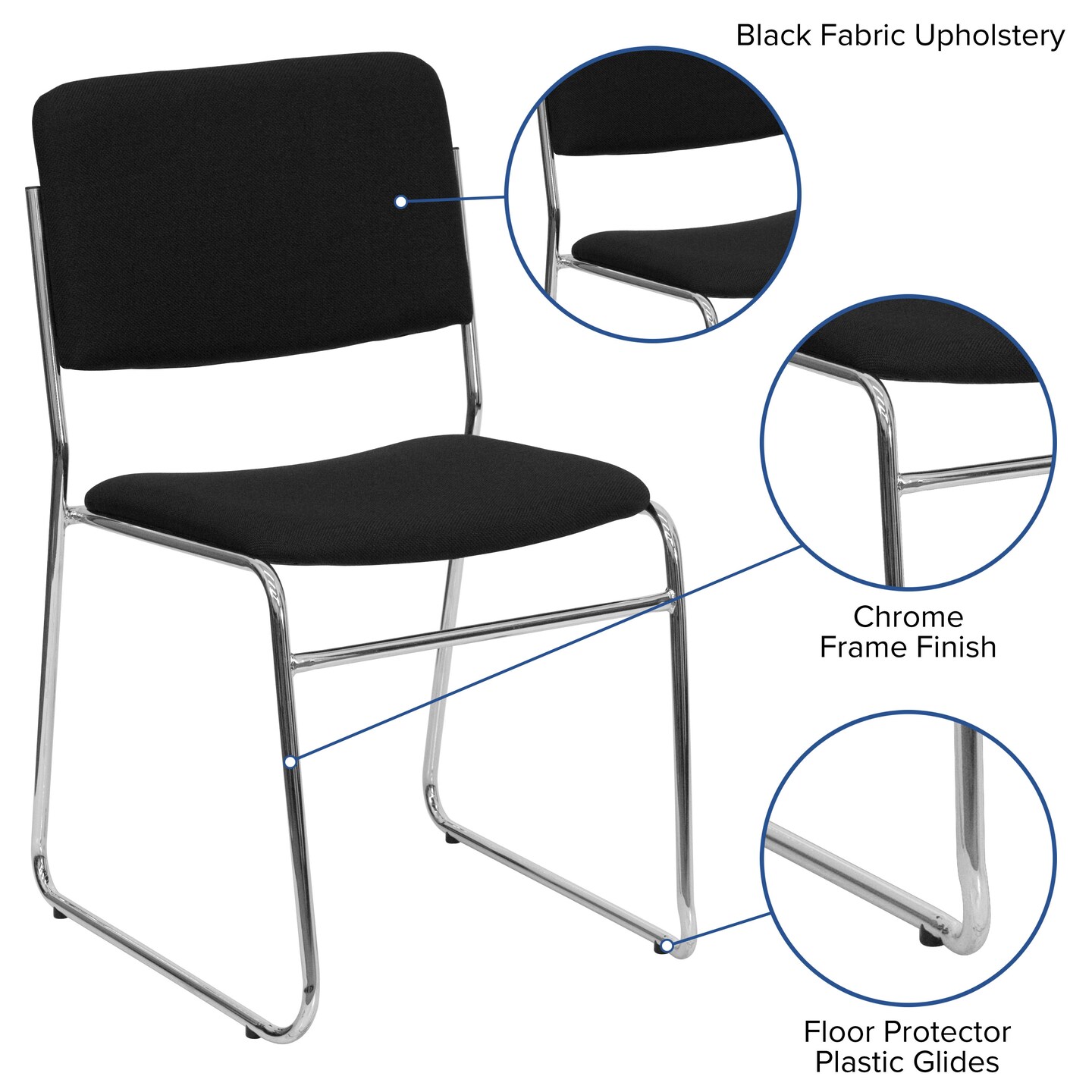Emma and Oliver 5 Pack 500 lb. Capacity High Density Stacking Chair with Sled Base