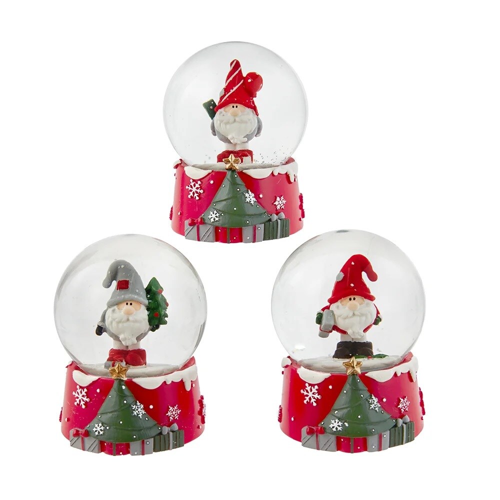 KSA Pack of 6 Red and Green Gnome Water Christmas Snow Globes 16&#x22;