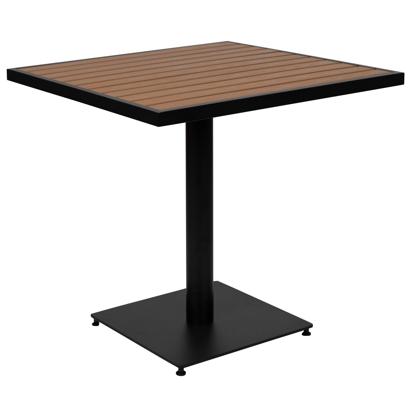 Merrick Lane Kersey Outdoor Patio Table All-Weather 30&#x22; Square Dining Table with Faux Teak Poly Slats - Steel Frame