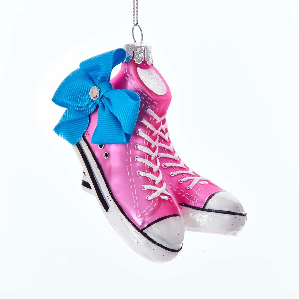 KSA Pack of 6 Pink and Blue Sneakers with Bow Christmas Ornaments 4.5&#x22;