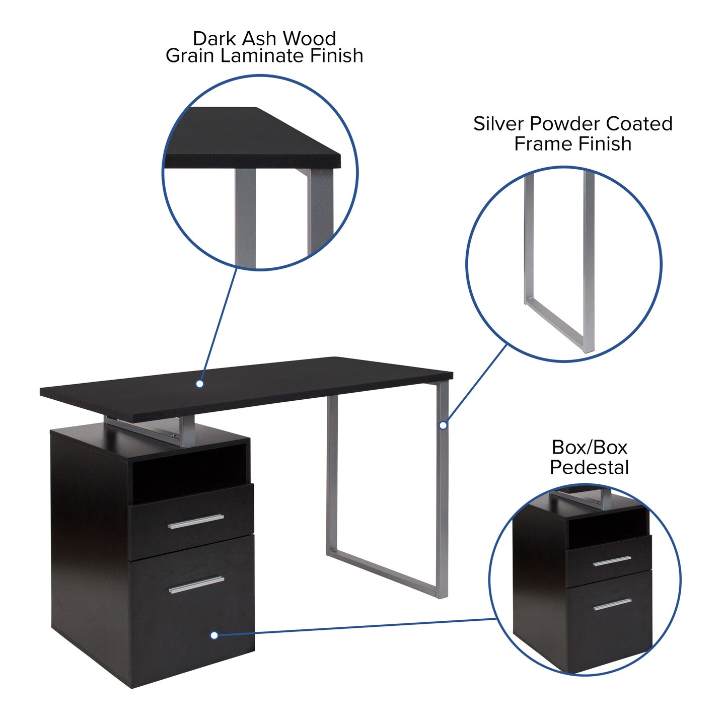 Emma and Oliver Desk with Two Drawers and Metal Frame