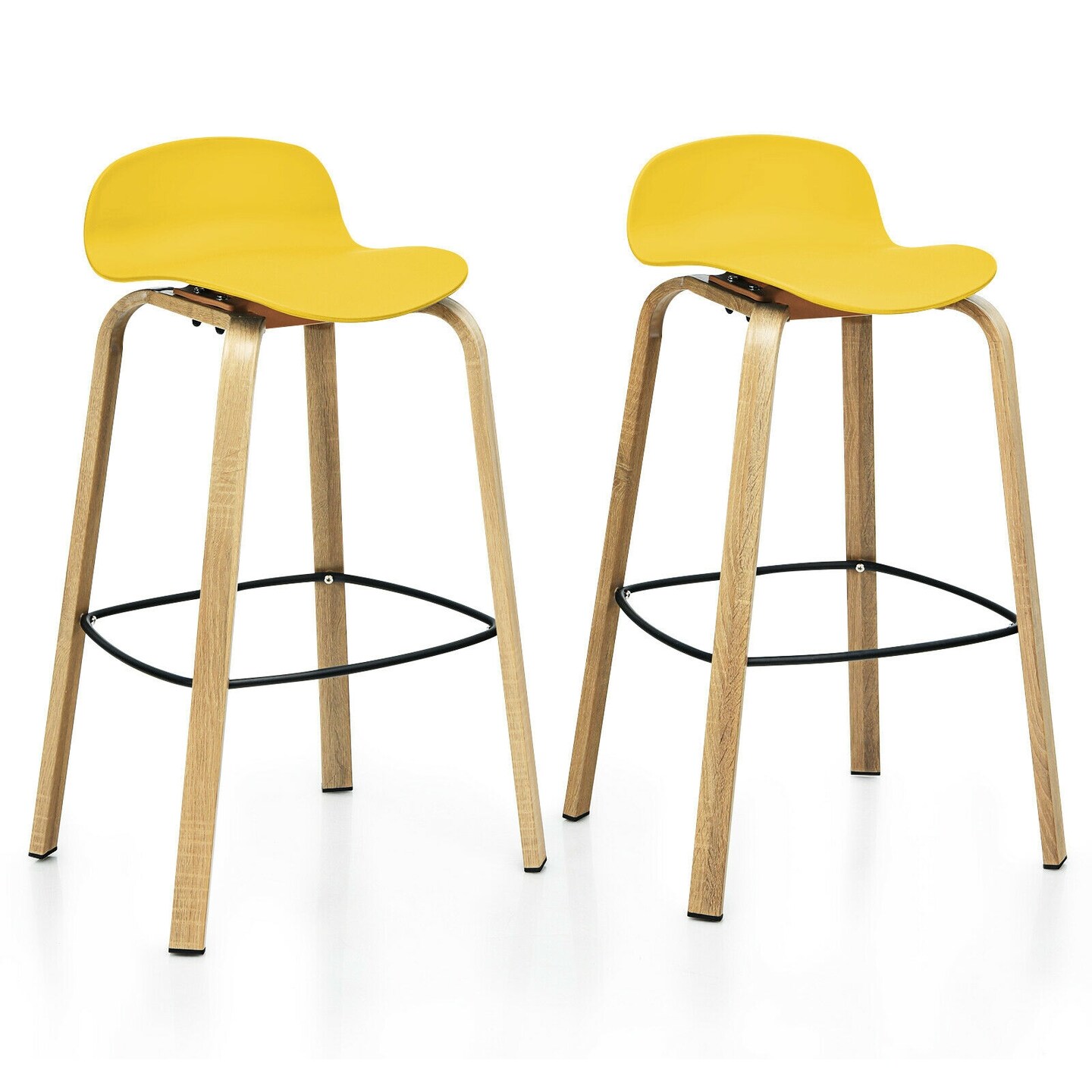 Set of 2 Modern Pub Barstools with Ergonomic Low Back and Iron Frame Footrest