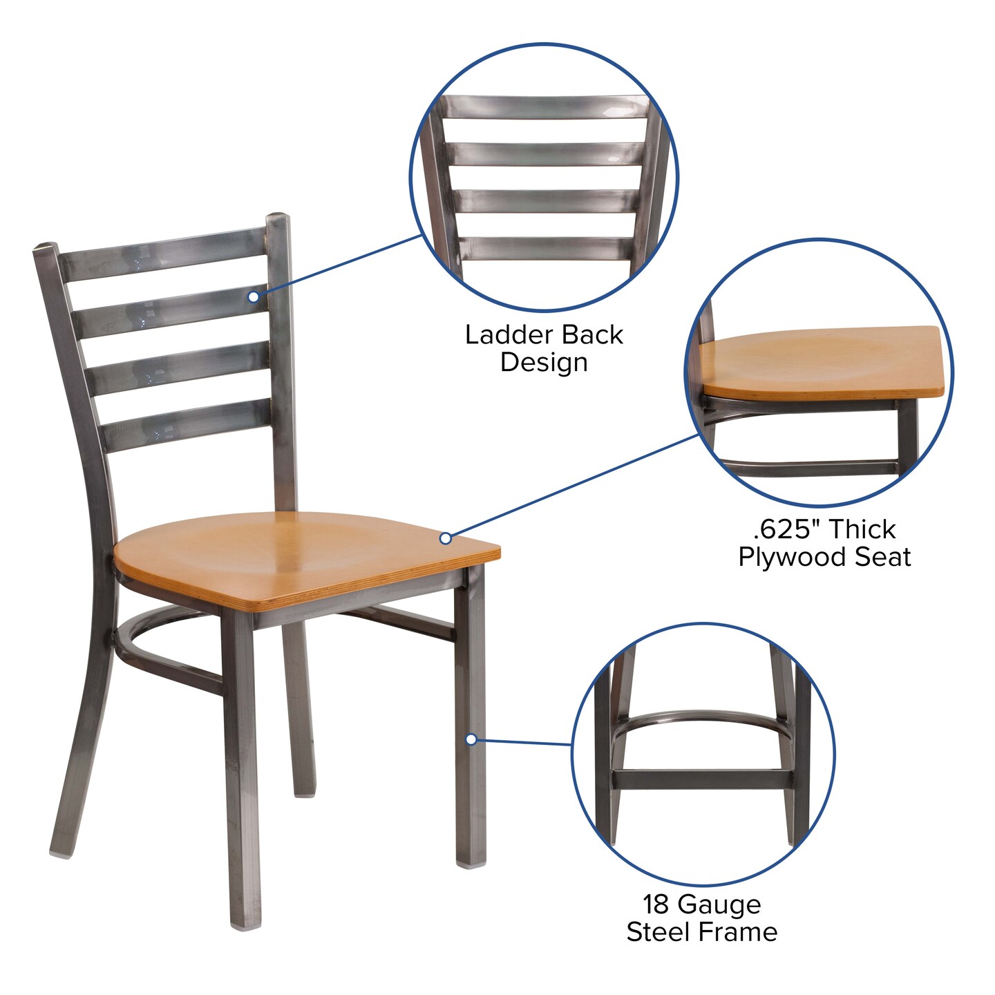 Emma and Oliver Clear Coated Ladder Back Metal Restaurant Dining Chair