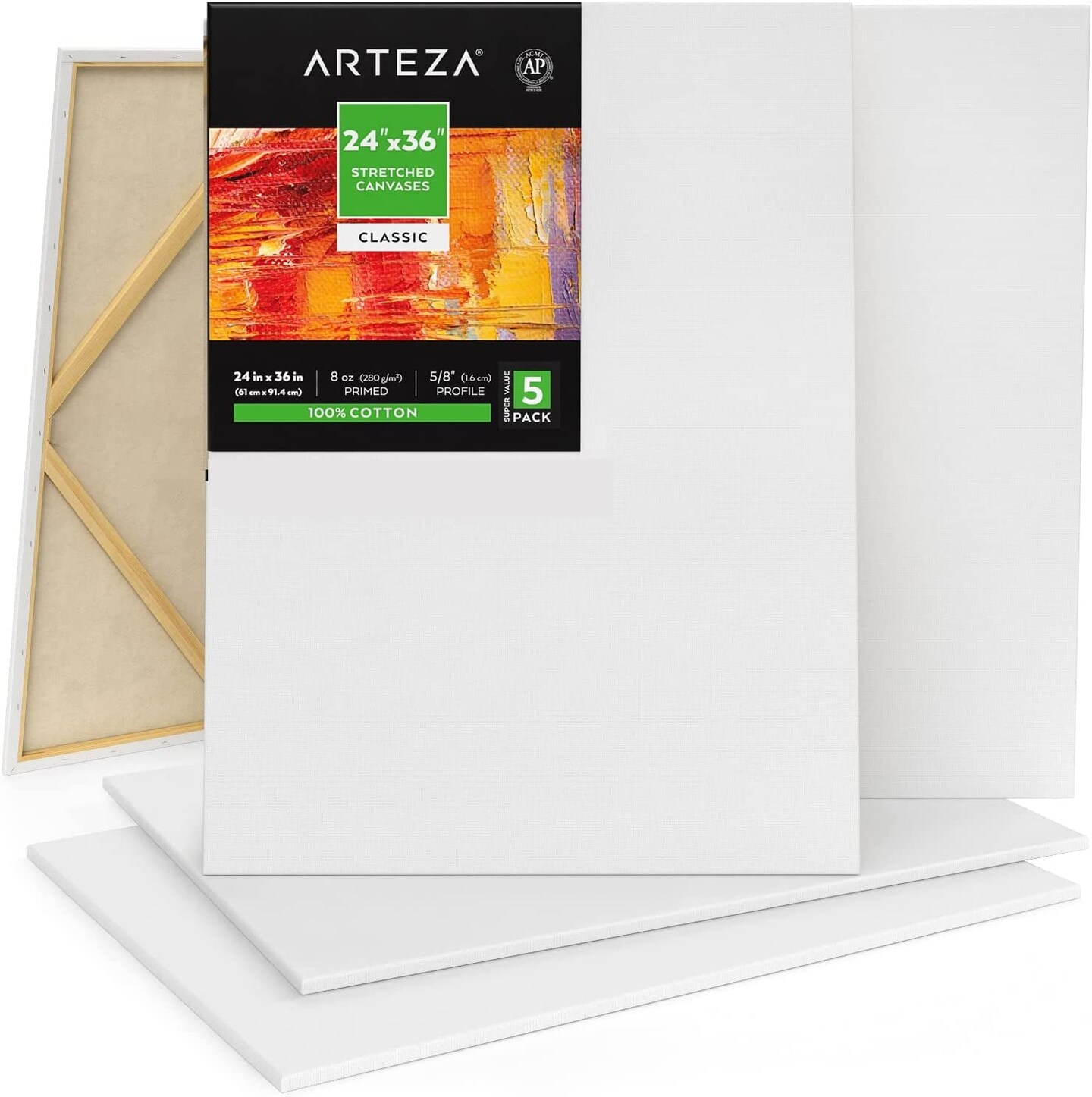Arteza Stretched Canvas, Premium, 12 x 12 in - Pack of 8