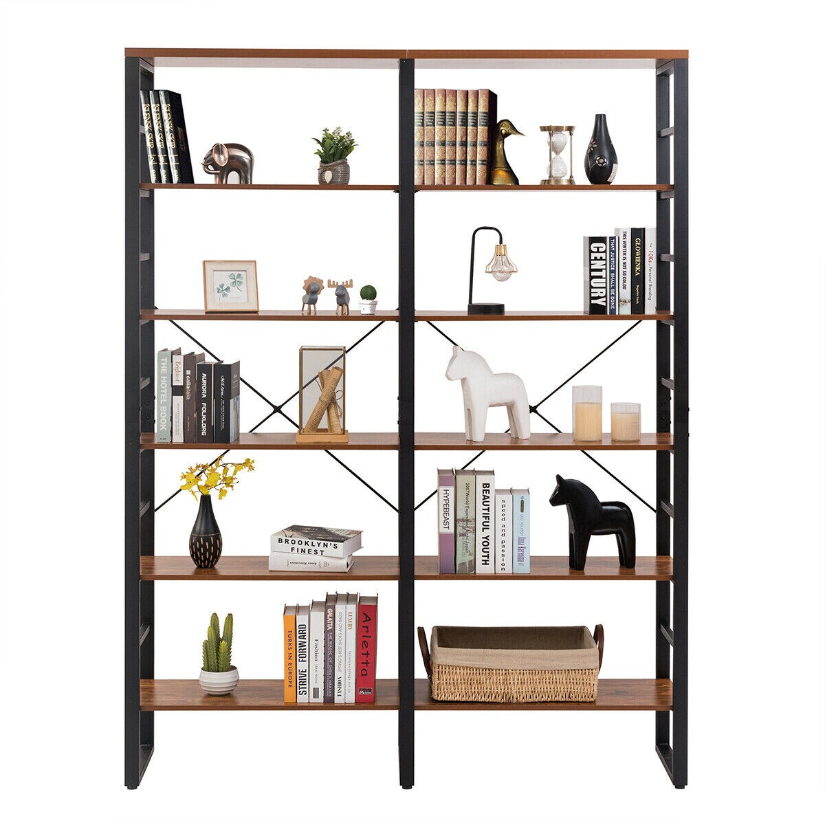 80.7 Double Wide 6-Shelf Bookcase Industrial Metal Storage Shelf