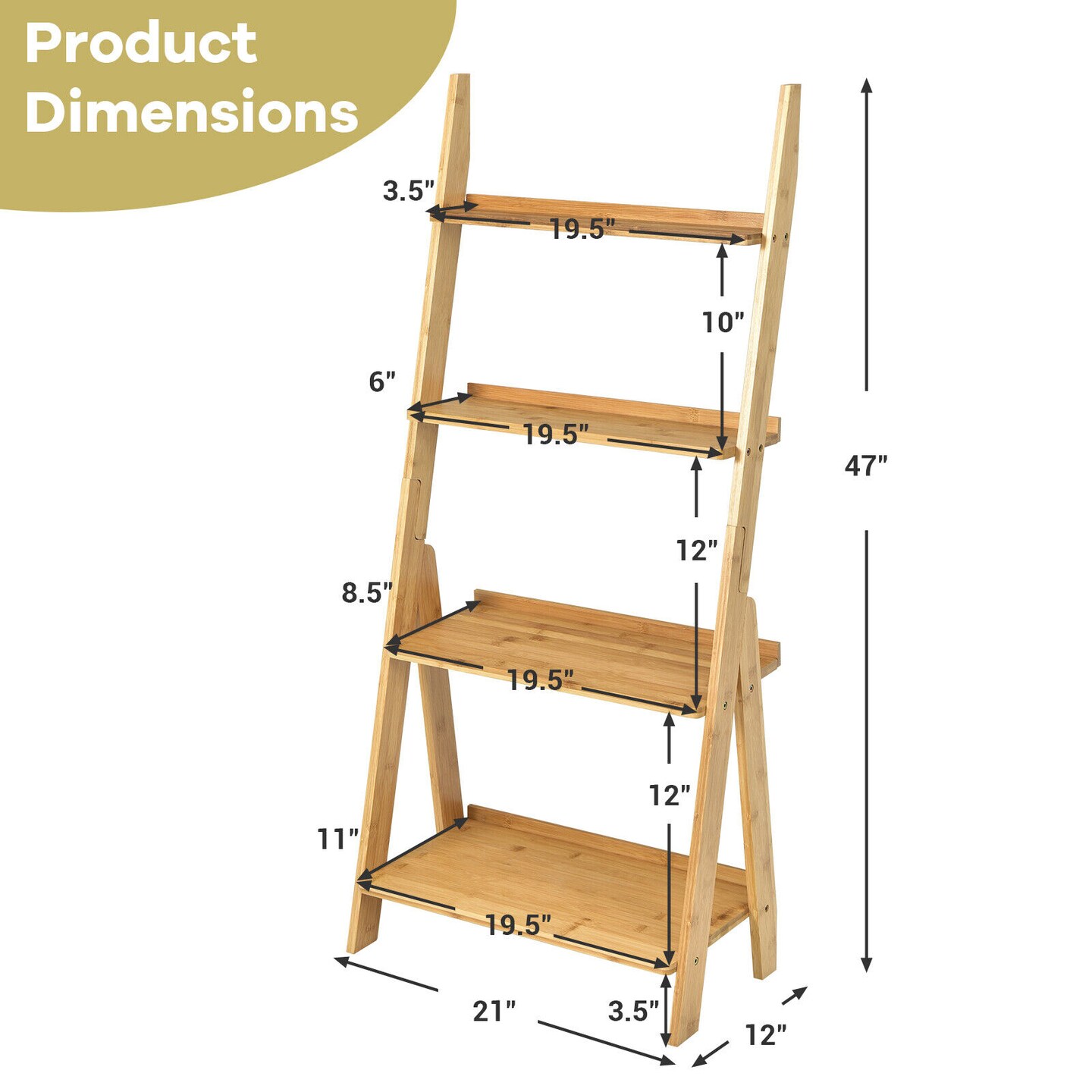 4-Tier Bamboo Ladder Shelf Bookcase for Study Room