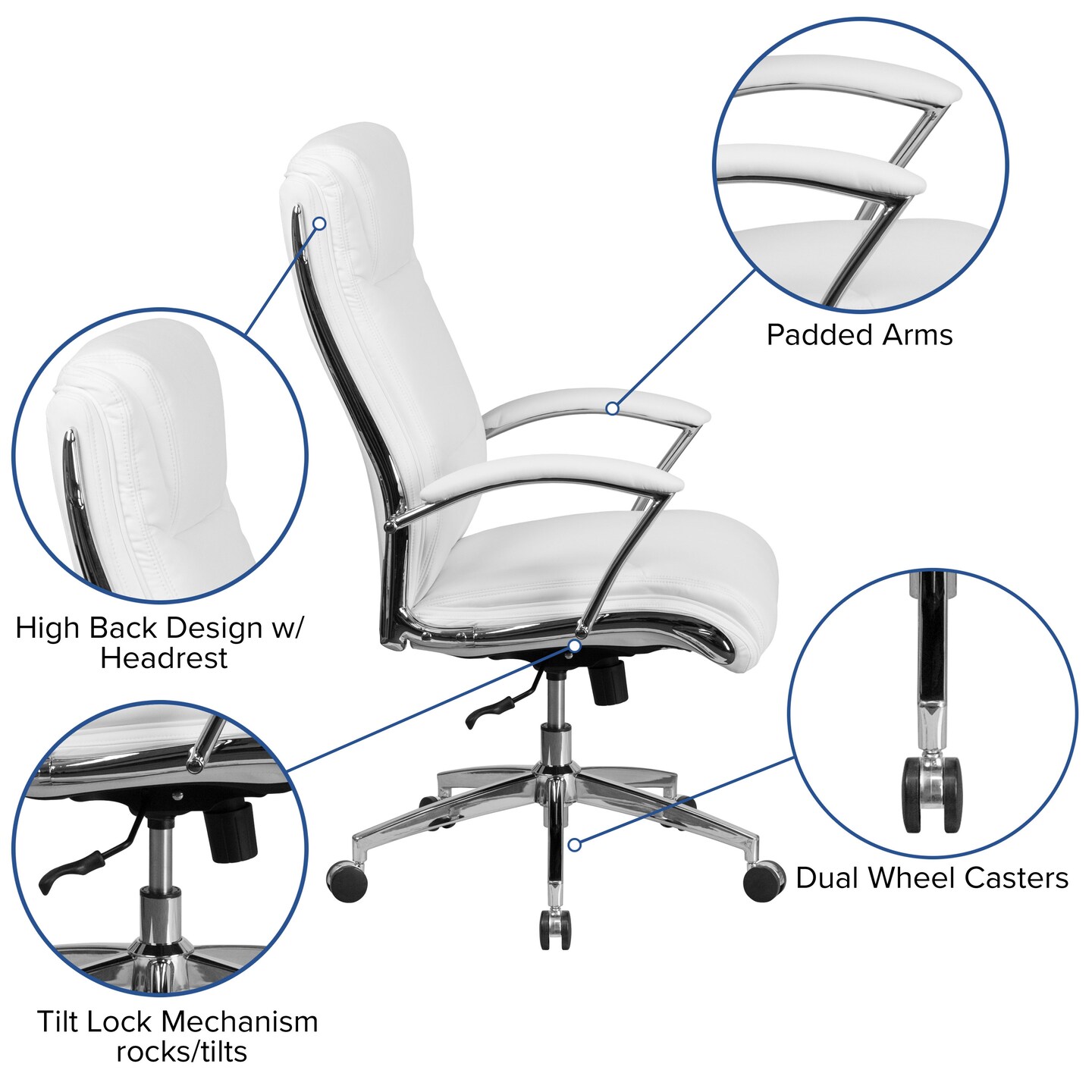Merrick Lane Lombard High-Back Office Chair with Padded Arms Ergonomic Executive Swivel Task Chair with Headrest