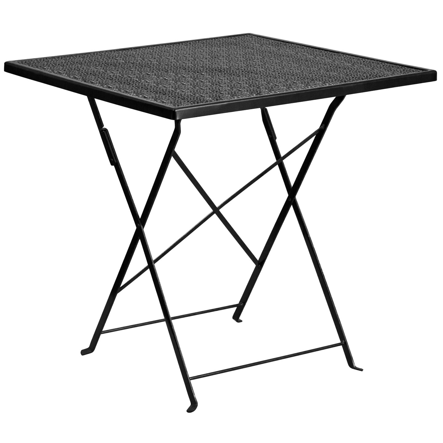 Emma and Oliver Commercial Grade 28" Square Metal Folding Patio Table Set w/ 2 Round Back Chairs