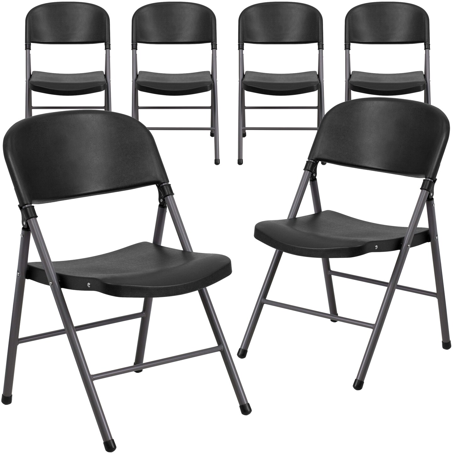 Emma and Oliver Missy Set of 6 330 lb. Capacity Plastic Folding Chairs with Charcoal Frame