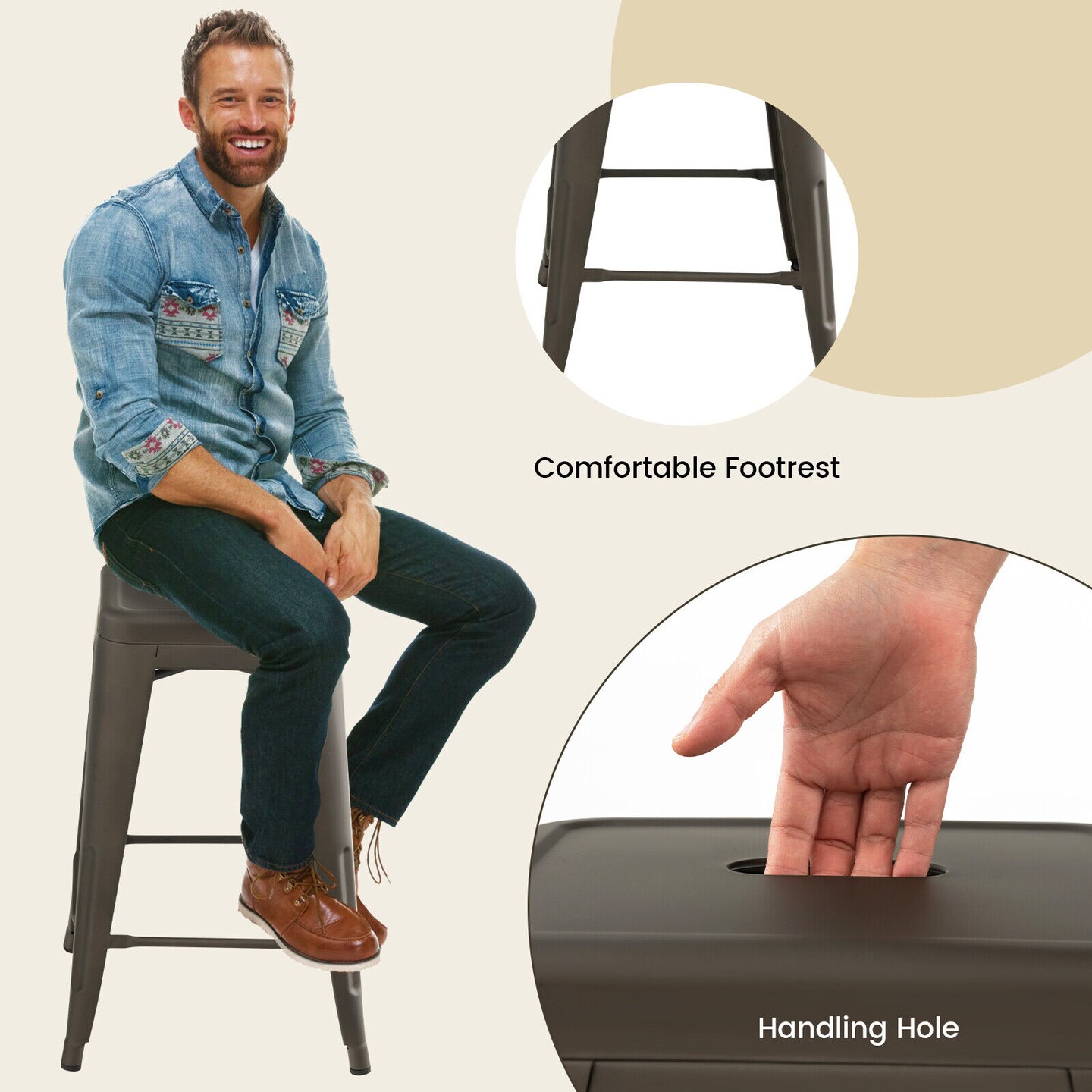 24 Inch Set of 4 Style Counter Height Barstool Stackable Chair