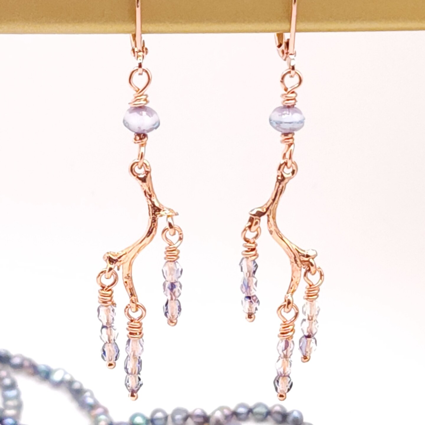 Copper Lavender Branch Dangle Chandelier Statement Earrings product 3