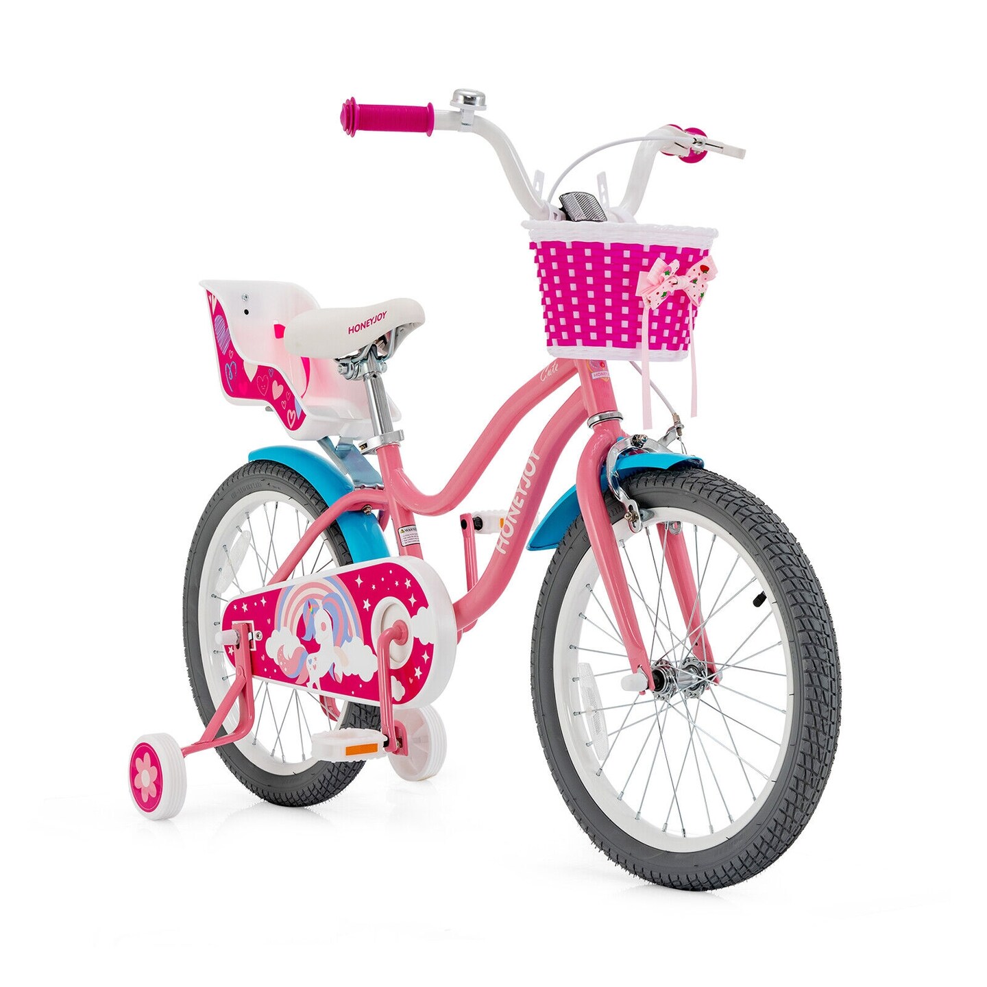 Pink Kids Bicycle with Training Wheels and Beautiful Basket for Girls