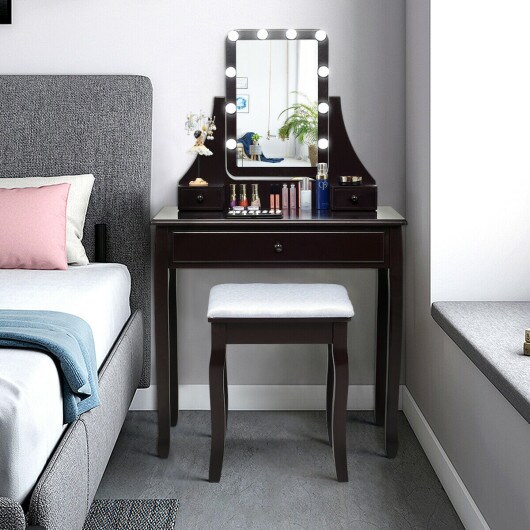 10 LED Lighted Mirror and 3 Drawers Vanity Table Set