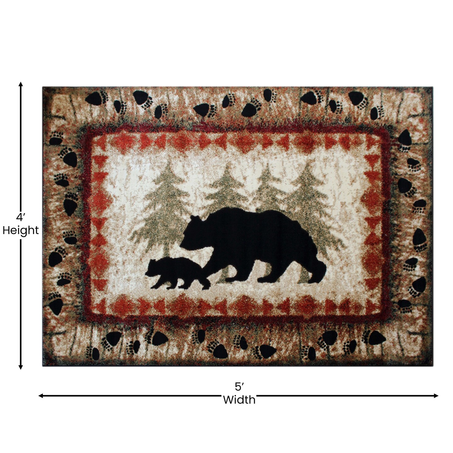 Masada Rugs Cabin/Lodge Theme Area Rug with Bear and Cub Scene