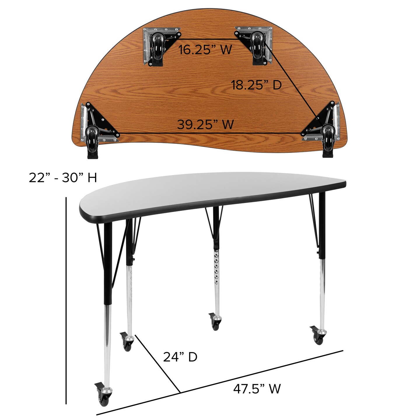 Emma and Oliver Mobile 47.5&#x22; Half Circle Wave Flexible Collaborative Adjustable Height Activity Table
