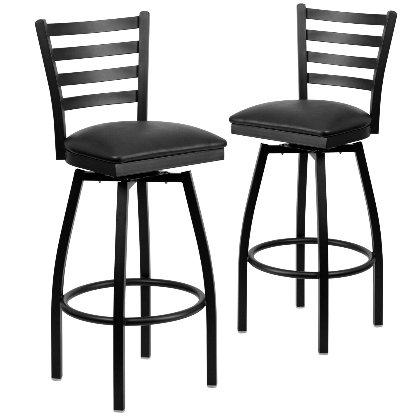 Emma and Oliver 2 Pack Ladder Back Swivel Metal Barstool