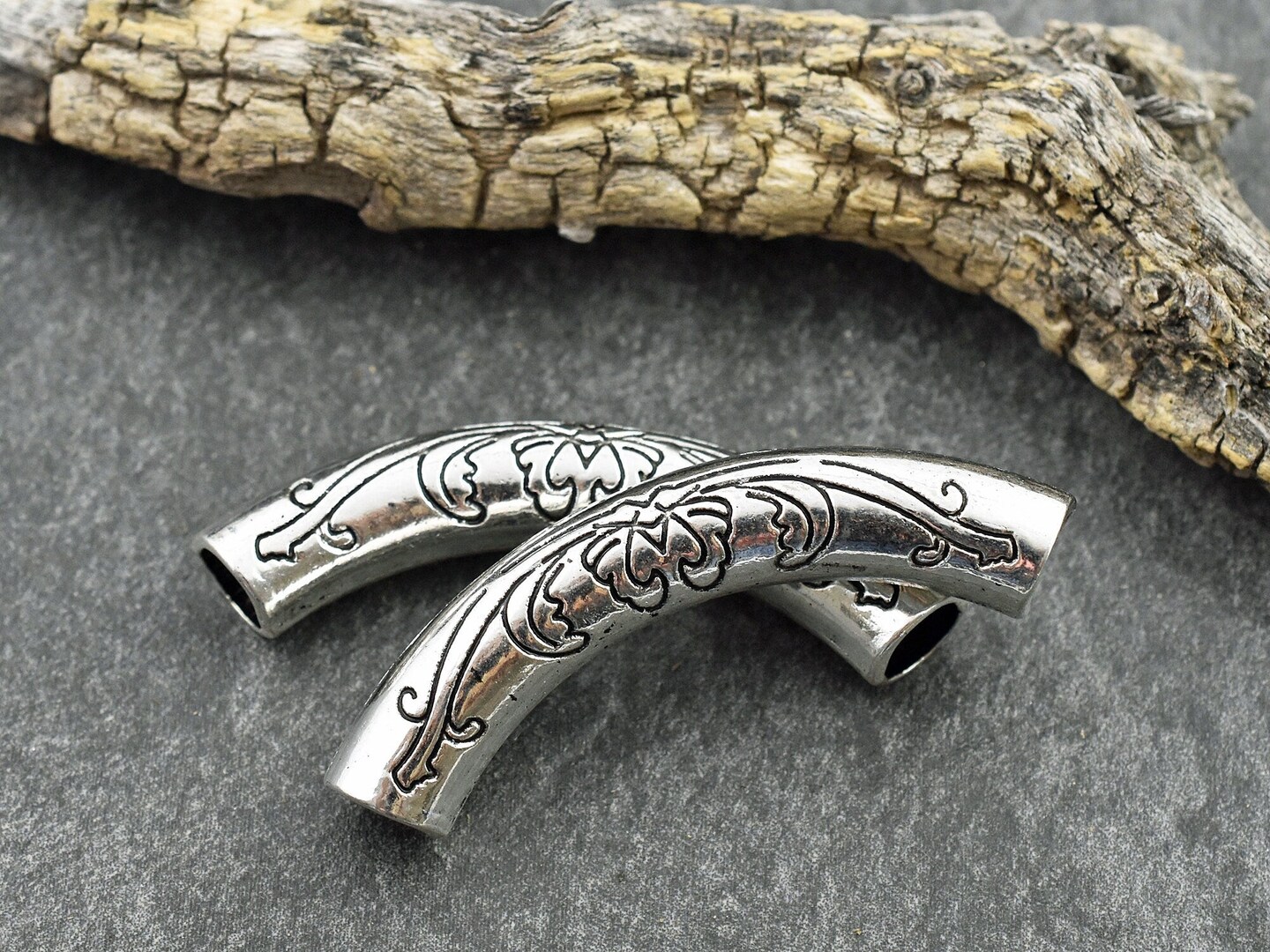 54x19mm Antique Silver Curved Tube Bead