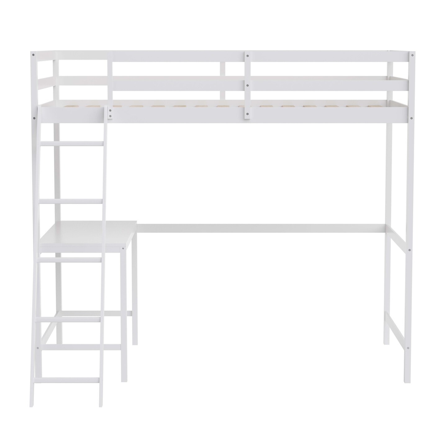 Emma and Oliver Ridley Twin Wood Loft Bed Frame with Protective Guardrails and Integrated Desk and Ladder for Use with Any 6-8" Thick Mattress
