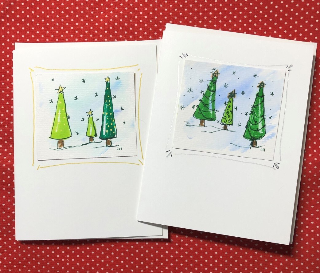 How-To name is Watercolor and Mixed Media Christmas Tree Cards