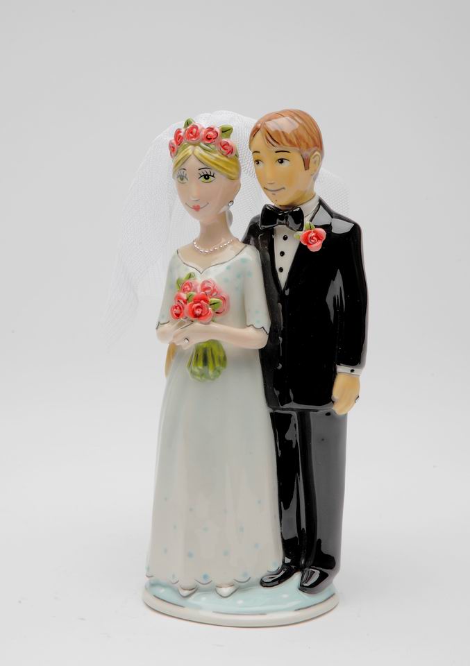 Hand Painted Ceramic Wedding Bride & Groom Cake Topper, Wedding Décor, Wedding Gift, Wedding Favor, Anniversary Décor, Anniversary Gift